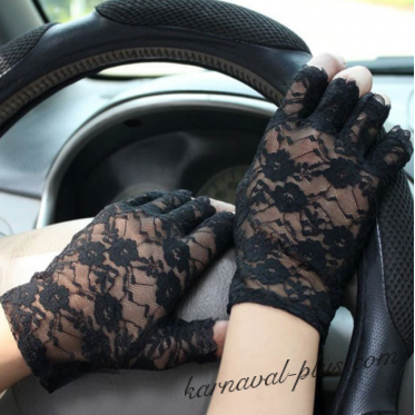 Перчатки митенки кружевные черные с короткими пальчиками